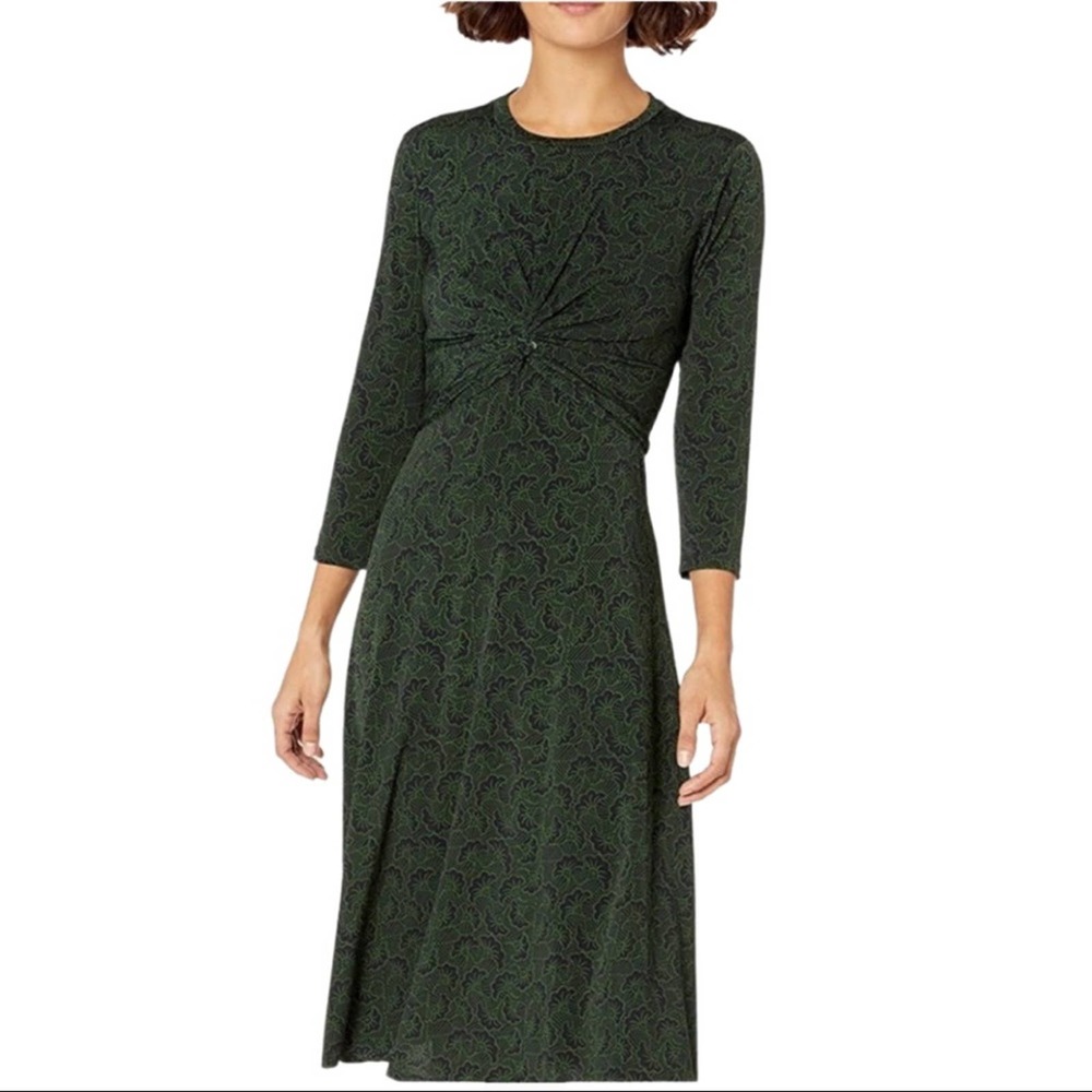 Donna Morgan Green Front Twist Geo Print Midi Dress Size 2 New
